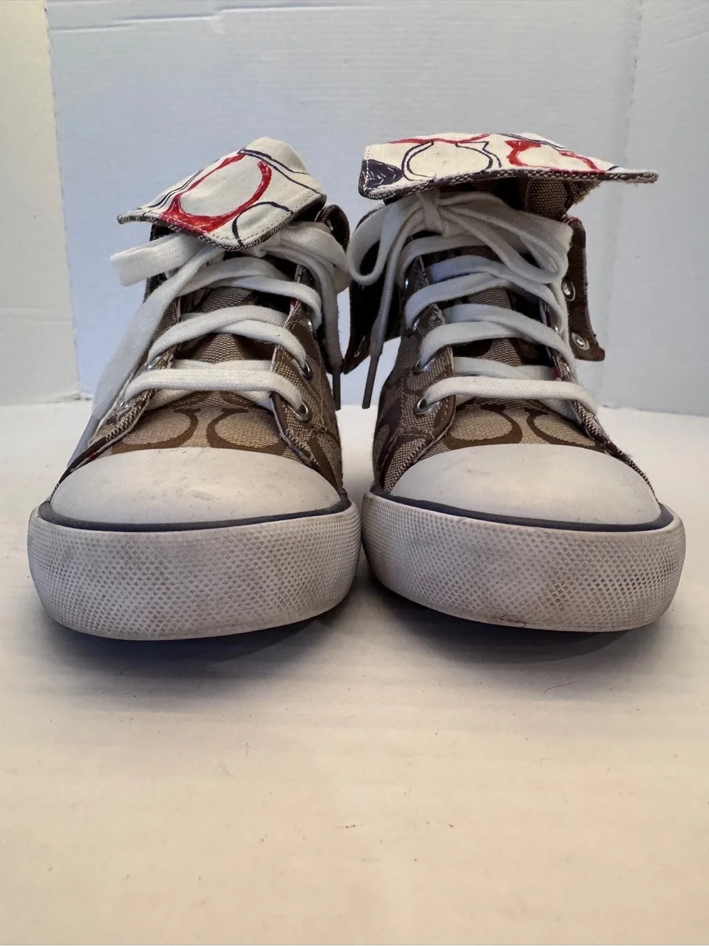 Coach Bonney Sneakers Signature C Women Size 7B Fold Over High Tops Tennis Shoes